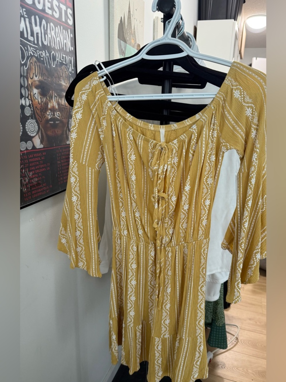 Sage Mustard Yellow Printed Mini Dress S/M